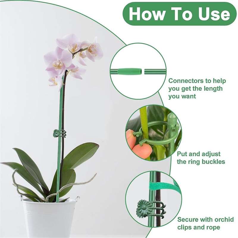 Plant Stakes Sets, Plant Sticks with Connect Pipe for Indoor and Outdoor Plants, Green Adjustable P