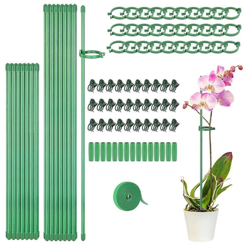 Plant Stakes Sets, Plant Sticks with Connect Pipe for Indoor and Outdoor Plants, Green Adjustable P