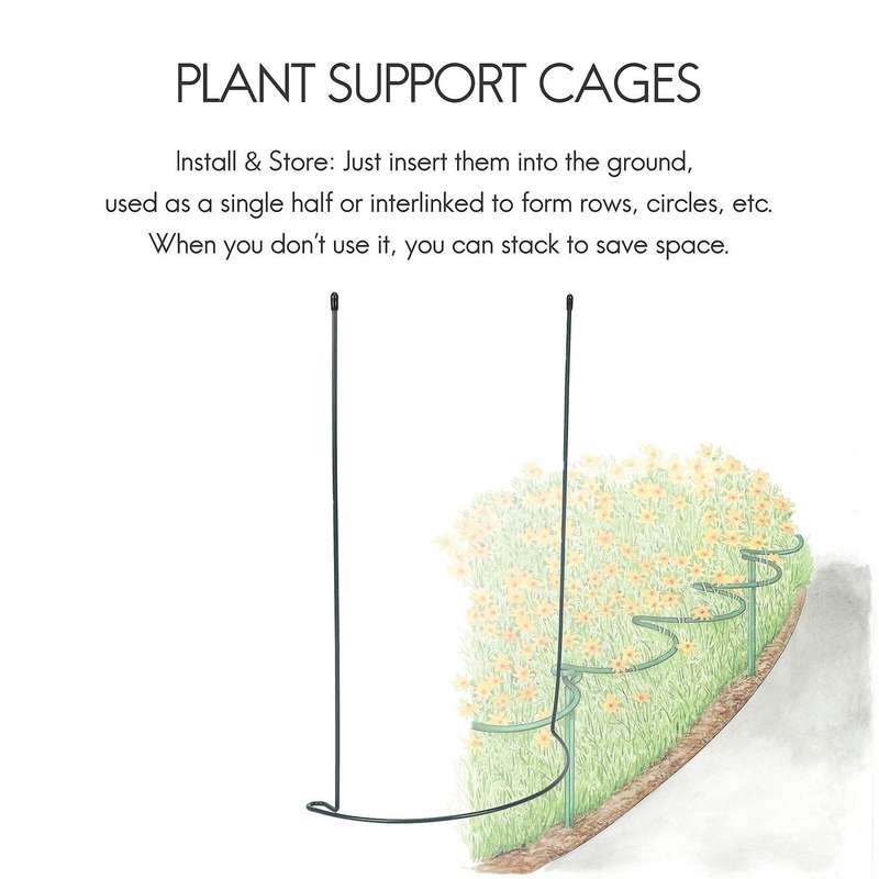 Plant Support Stake, 8-pack Half Round Metal Garden Plant Supports, Green Garden Plant Support Ring