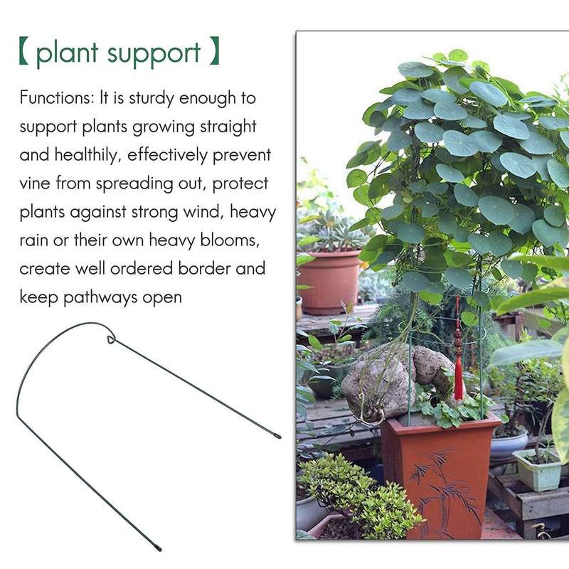 Plant Support Stake, 8-pack Half Round Metal Garden Plant Supports, Green Garden Plant Support Ring