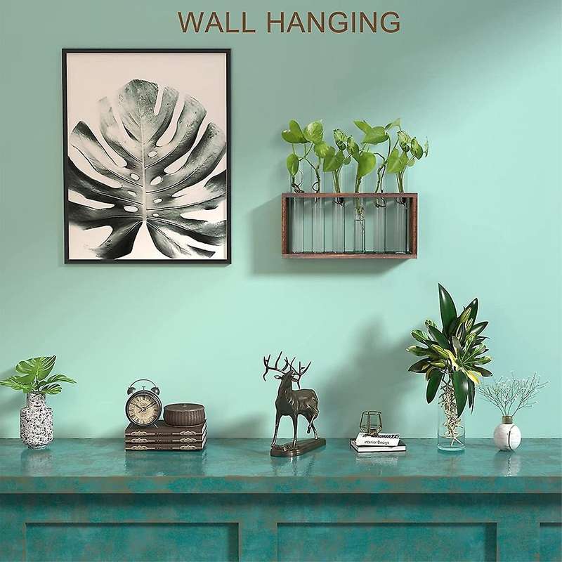 Plant Terrarium with Wooden Stand, Desktop/Wall Hanging Plant Propagation Station Planters Glass Tu
