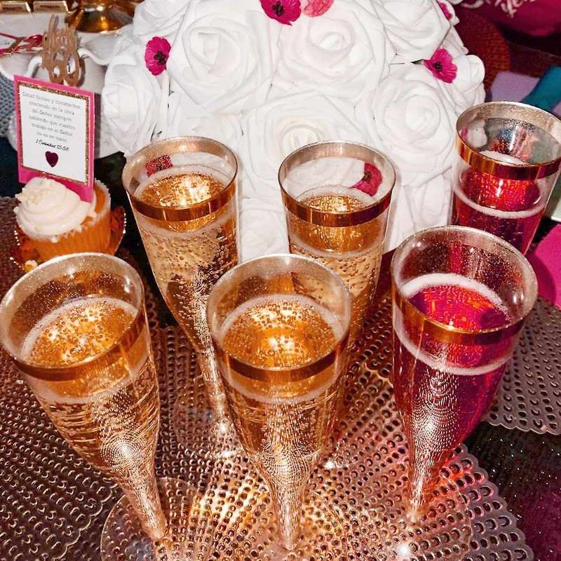Plastic Champagne 6.5 Oz Champagne Glasses,Disposable Reusable Rose Gold Glittered Wedding Party Toa