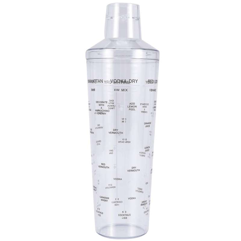 Plastic Drink Shaker with Recipes, Cup As Measuring Jigger, Great for Outdoor and Travel Bar Cart A