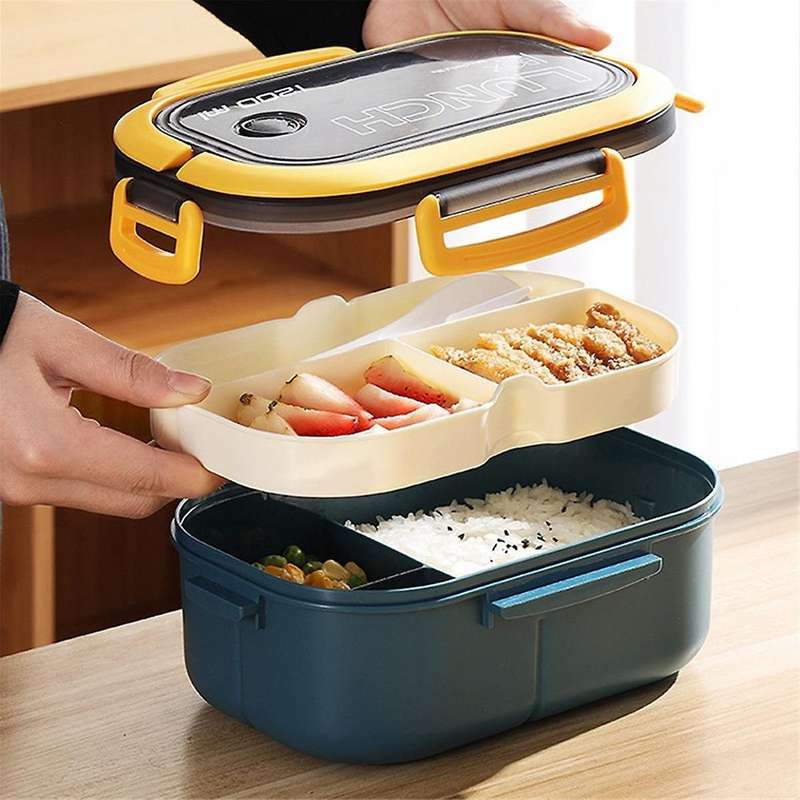 Plastic Lunch Box, 1200ml Compartment Plastic Bento Box, Sealed Food Containers with Spoon, Bento Bo