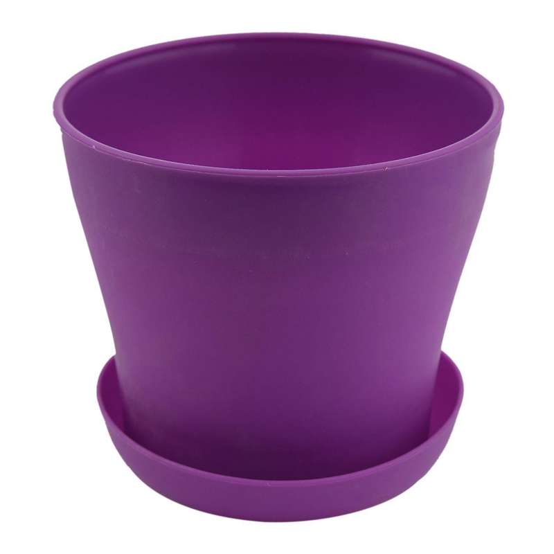 Plastic Plant Flower Pot Planter with Saucer Tray Round Gloss Home Garden Decor, Purple Upper -, 14c