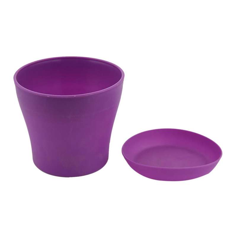 Plastic Plant Flower Pot Planter with Saucer Tray Round Gloss Home Garden Decor, Purple Upper -, 14c