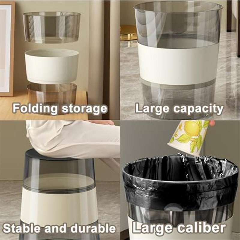 Plastic Small Trash Can Collapsible Portable Garbage Bin Foldable Round Wastebasket,for Bathroom Kit