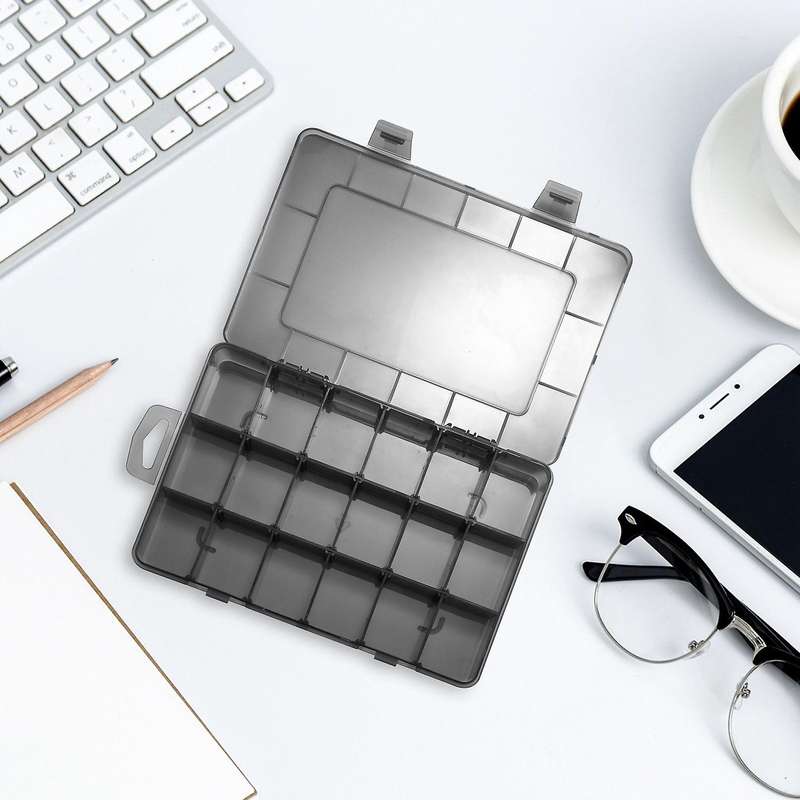 Plastic Stackable Organizer Container with Adjustable Dividers, Plastic Box with 18 Removable Grids