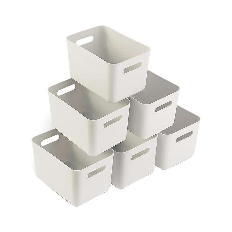 Plastic Storage Boxes - 6 Plastic Baskets for Bathroom Storage, and Office Storage (6 Pack)