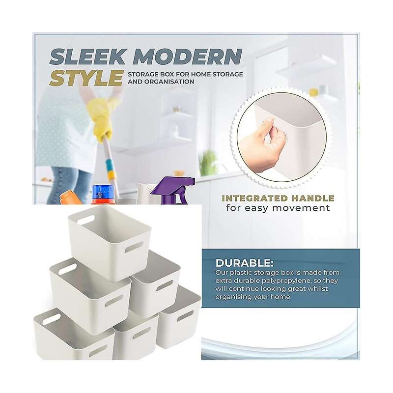 Plastic Storage Boxes - 6 Plastic Baskets for Bathroom Storage, and Office Storage (6 Pack)