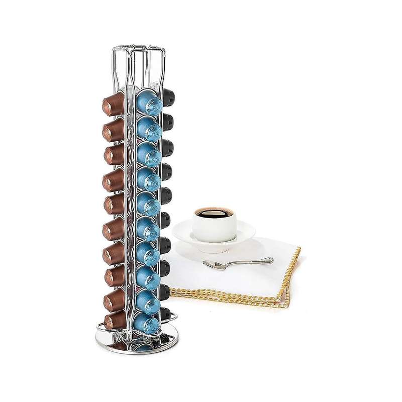 Pod Holder Stand Rack Display Coffee Capsules Stainless Metal Holders Rotatable Racks Holds 40 Coffe