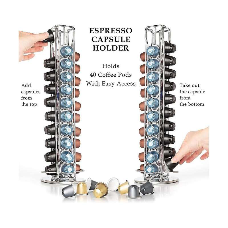 Pod Holder Stand Rack Display Coffee Capsules Stainless Metal Holders Rotatable Racks Holds 40 Coffe