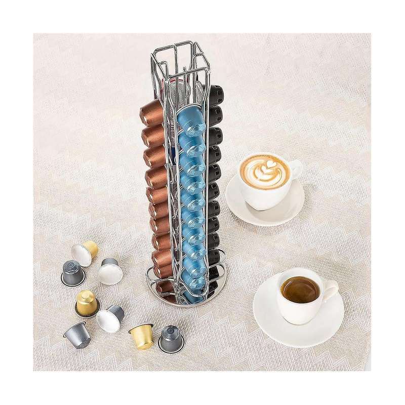 Pod Holder Stand Rack Display Coffee Capsules Stainless Metal Holders Rotatable Racks Holds 40 Coffe