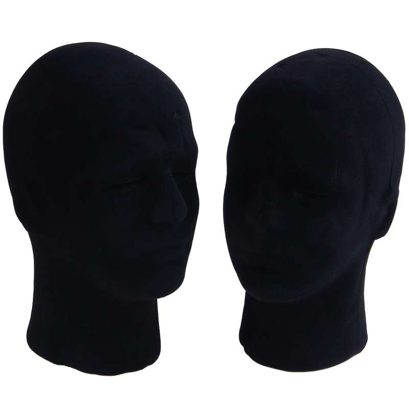 Polystyrene Black Foam Men Model Mannequin Head Dummy Stand Shop Display Hat, 2 X Black