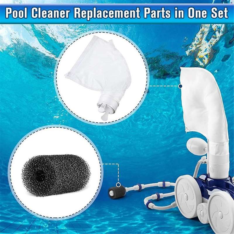 Pool Cleaner Parts 2 All Purpose Filter Bag for 280 480, with 6 Pcs Sweep Tail Scrubber Replacement