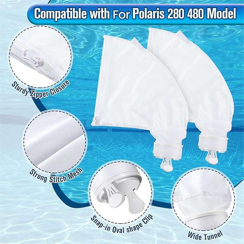 Pool Cleaner Parts 2 All Purpose Filter Bag for 280 480, with 6 Pcs Sweep Tail Scrubber Replacement