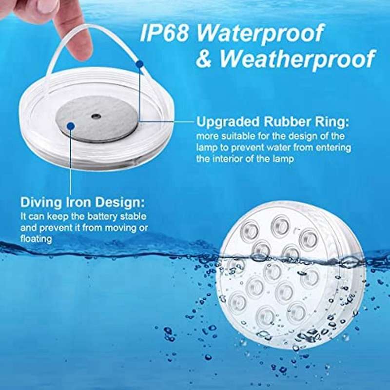 Pool Lights Submersible Led Lights with Rf Remote,13 Led Waterproof Underwater Light with Magnets Su
