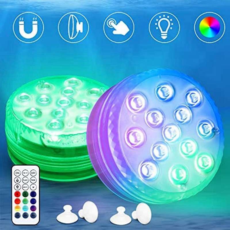 Pool Lights Submersible Led Lights with Rf Remote,13 Led Waterproof Underwater Light with Magnets Su