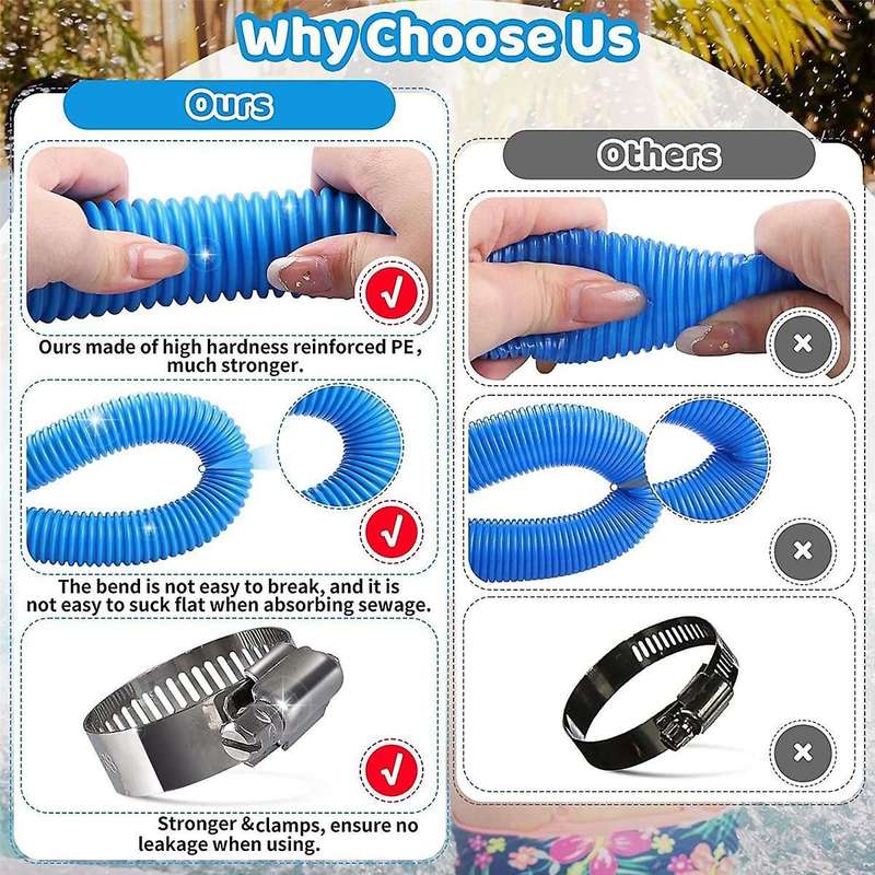 Pool Pump Replacement Hose for /,330gph 1000gph, Swimming Pool Pump Pipes with Hose Clamp