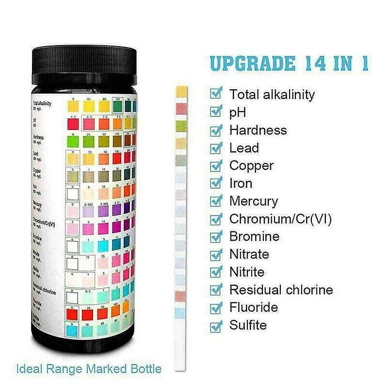 Pool Test Strips 14 In1 Drinking Water Test Strip Water Test Simple and Fast Hardness Test PH Bromin