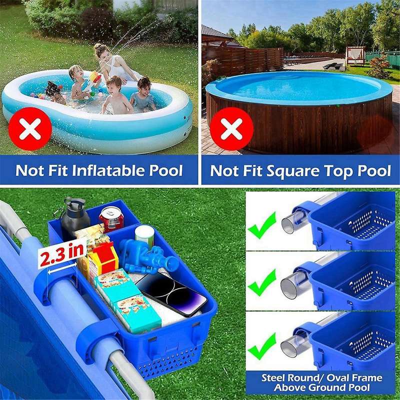 Poolside Storage Basket with Pool Cup Holder, Above Ground Pool Organizer Accessories, Swimming Poo