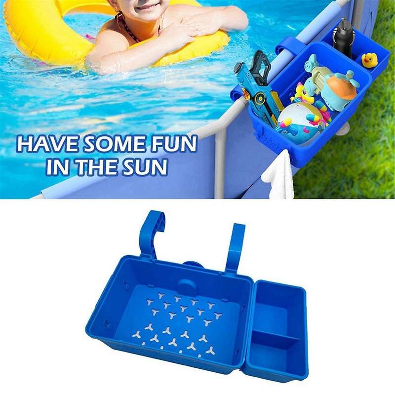 Poolside Storage Basket with Pool Cup Holder, Above Ground Pool Organizer Accessories, Swimming Poo