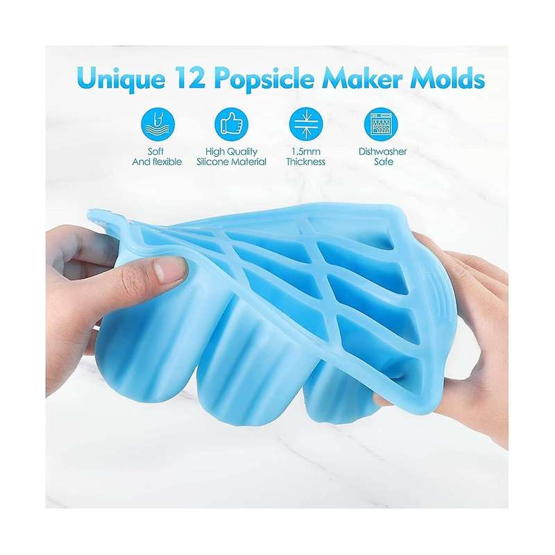 Popsicle Molds Silicone -free, 12 Pieces Popsicle Trays for Freezer, Homemade Ice Cream Popsicle Mo