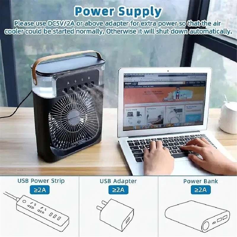 Portable 3-In-1 Fan Air Conditioner Home Small Air Cooler LED Night Light Humidifier Air Conditioner