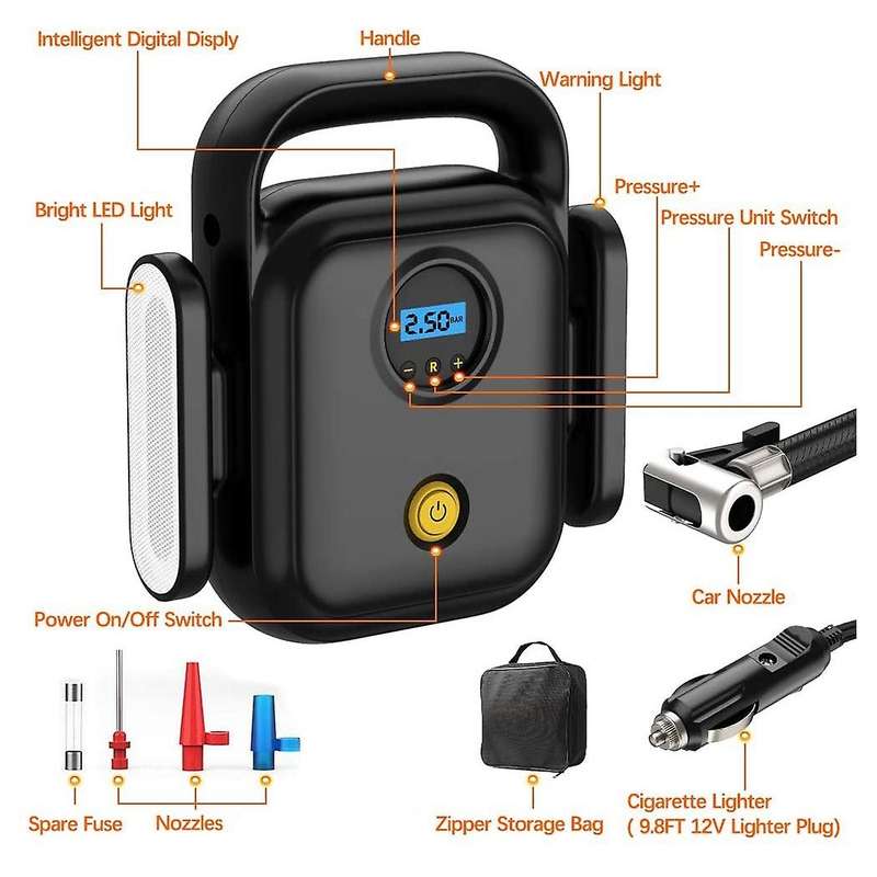 Portable 150PSI Car Tire Inflator Digital Screen with LED Light DC12V Pump for Car with Auto/Shut Of