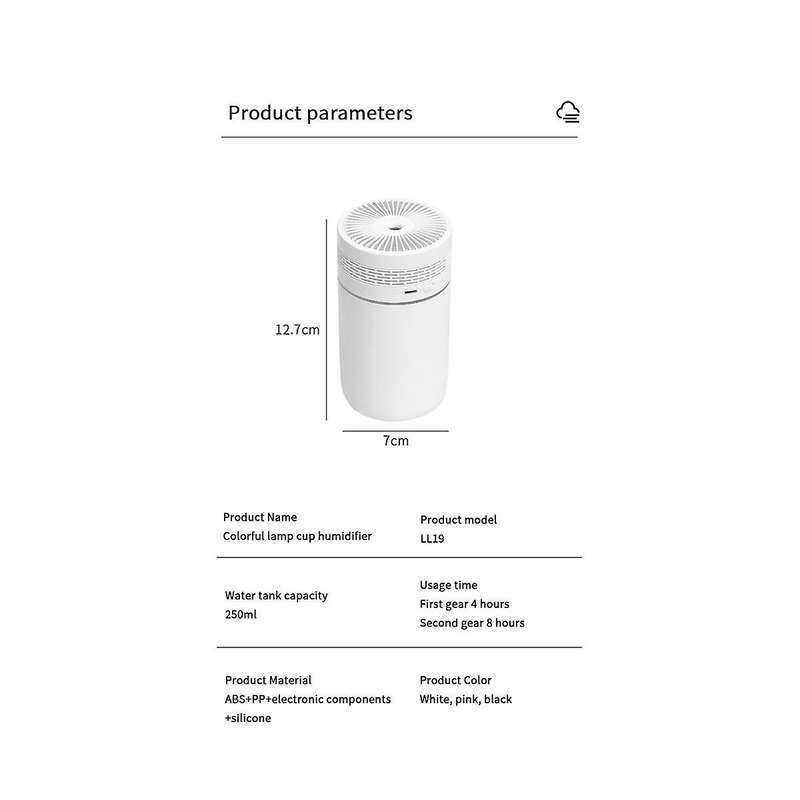Portable 250Ml Air Humidifier Aromatherapy Humidificador for Home Car USB Sprayer with LED Color Nig