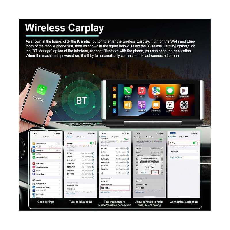 Portable 6.86inch Folding Screen Car Radio Wireless Carplay Android Auto Mp5 Player Car Stereo Bluet