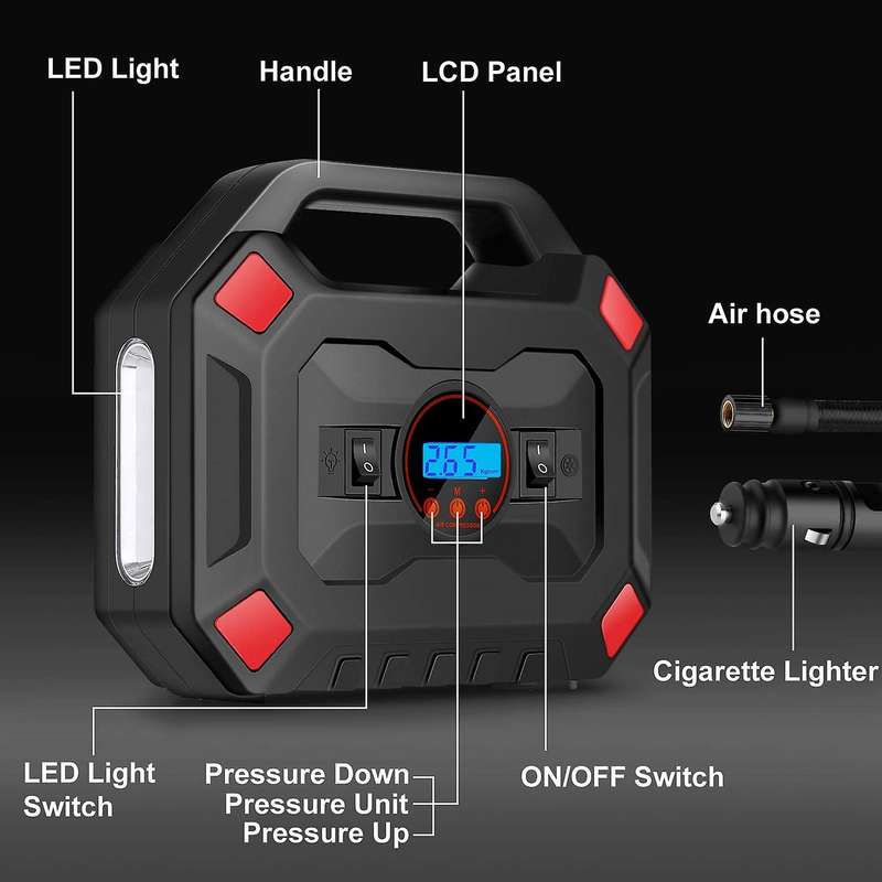 Portable Air Compressor Tire Inflator 12V Smart Digital Air Pump with LED Light for Car,Motorcycle,O