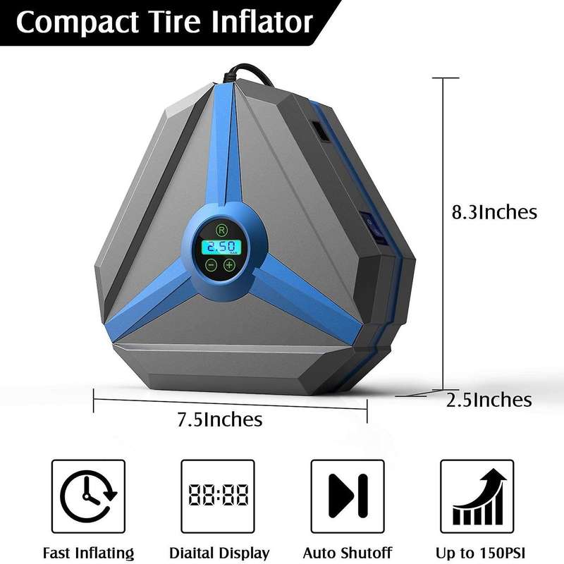 Portable Air Compressor Tire Inflator 150PSI Digital Air Pump with LED Light for Car,Motorcycle,Outd