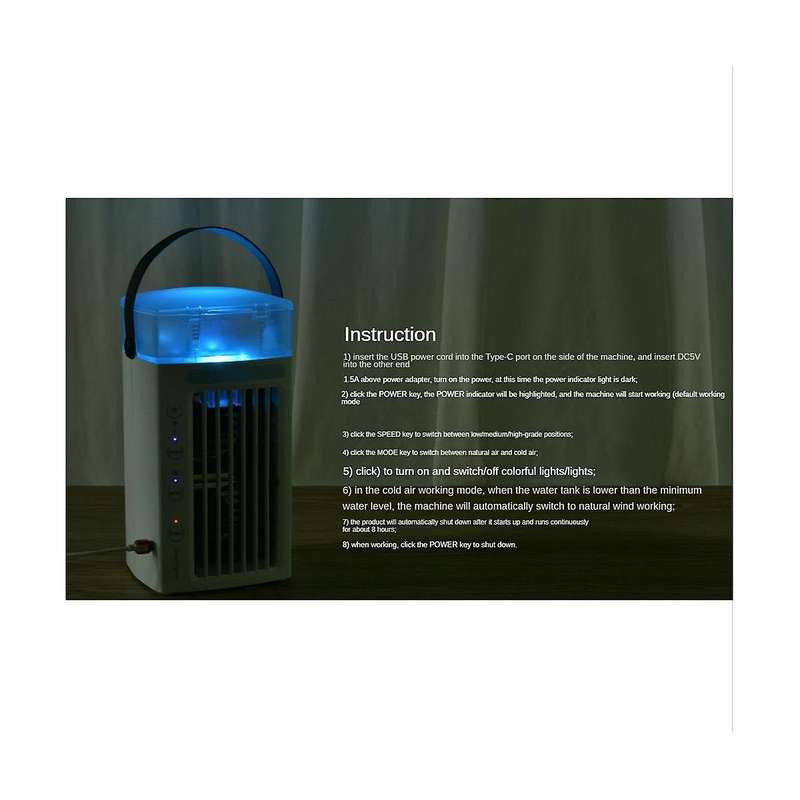 Portable Air Conditioner Fan 3 In 1 Desk Air Cooler and Humidifier with 3 Fan Speeds and 7 Colors L