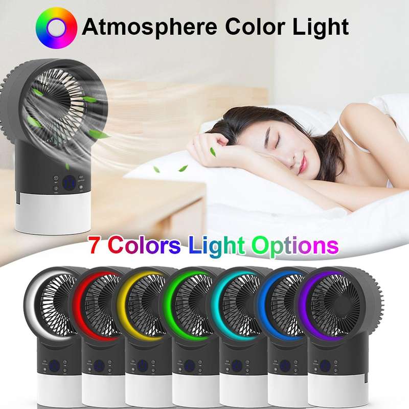 Portable Air Conditioner Cool Mist Humidifier Fan,4In1 Timing Night Light Quiet Small Table Fans for