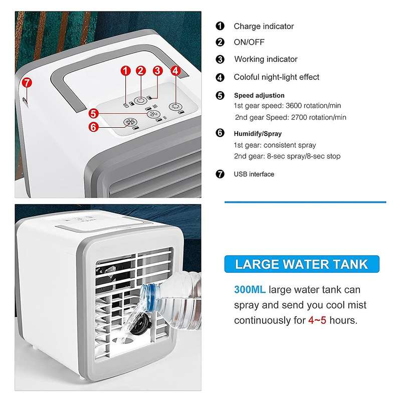 Portable Air Conditioner Fan Air Cooler Personal Evaporative Cooler Rechargeable Air Conditioner Fan