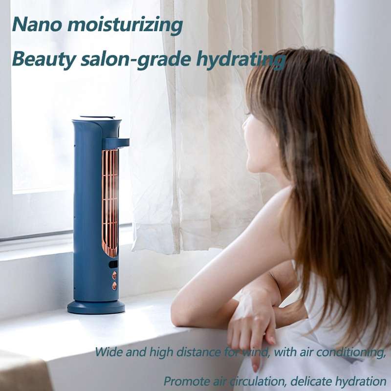 Portable Air Conditioner Fan USB Tower Bladeless Fan Desktop Mini Desktop Water Cooling Fan with Sha