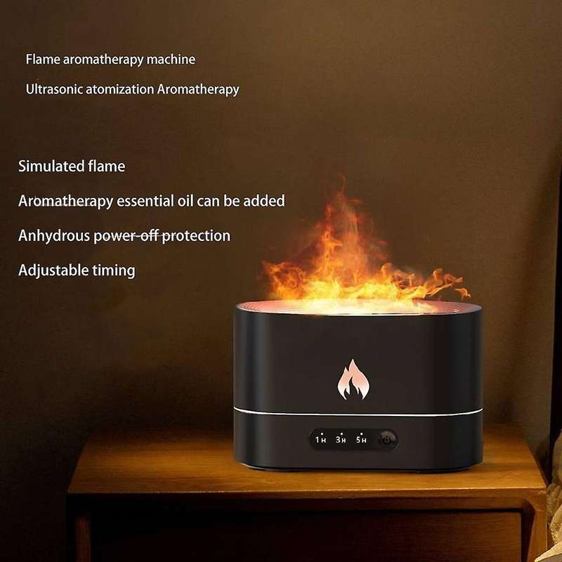 Portable Air Humidifier with Realistic Flame Mist Maker Aromatherapy Diffuser USB for Room SPA Offic