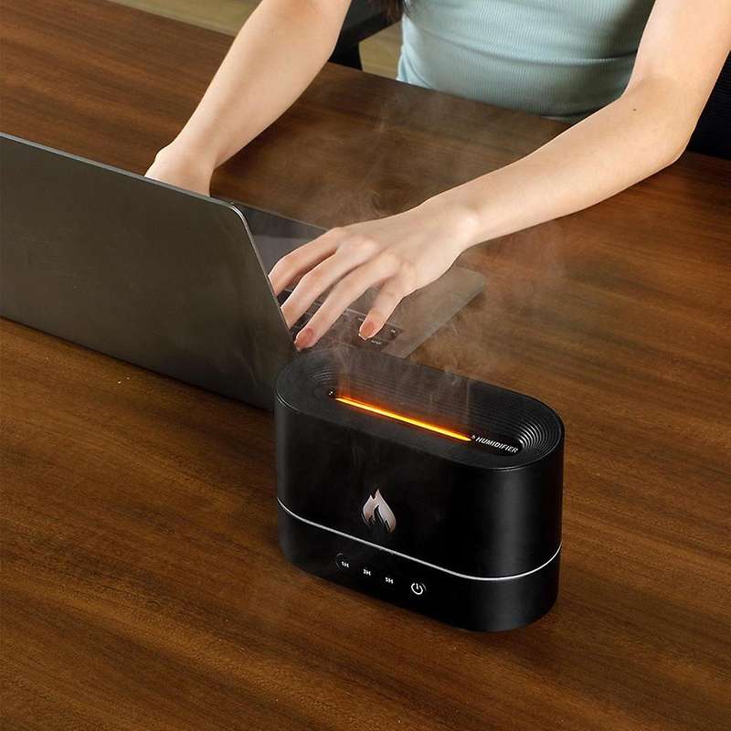 Portable Air Humidifier with Realistic Flame Mist Maker Aromatherapy Diffuser USB for Room SPA Offic