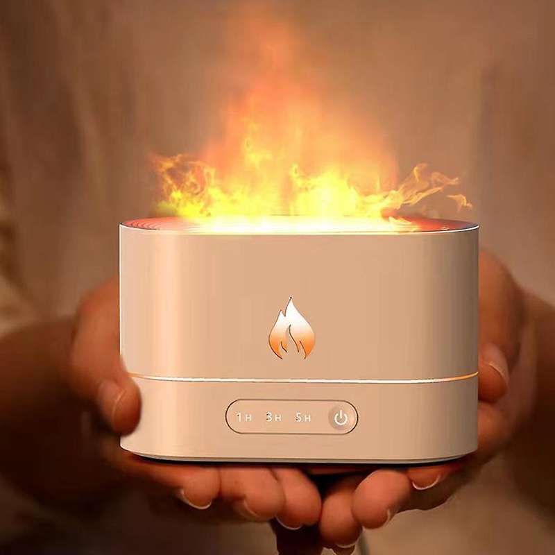 Portable Air Humidifier with Realistic Flame Mist Maker Aromatherapy Diffuser USB for Room SPA Offic