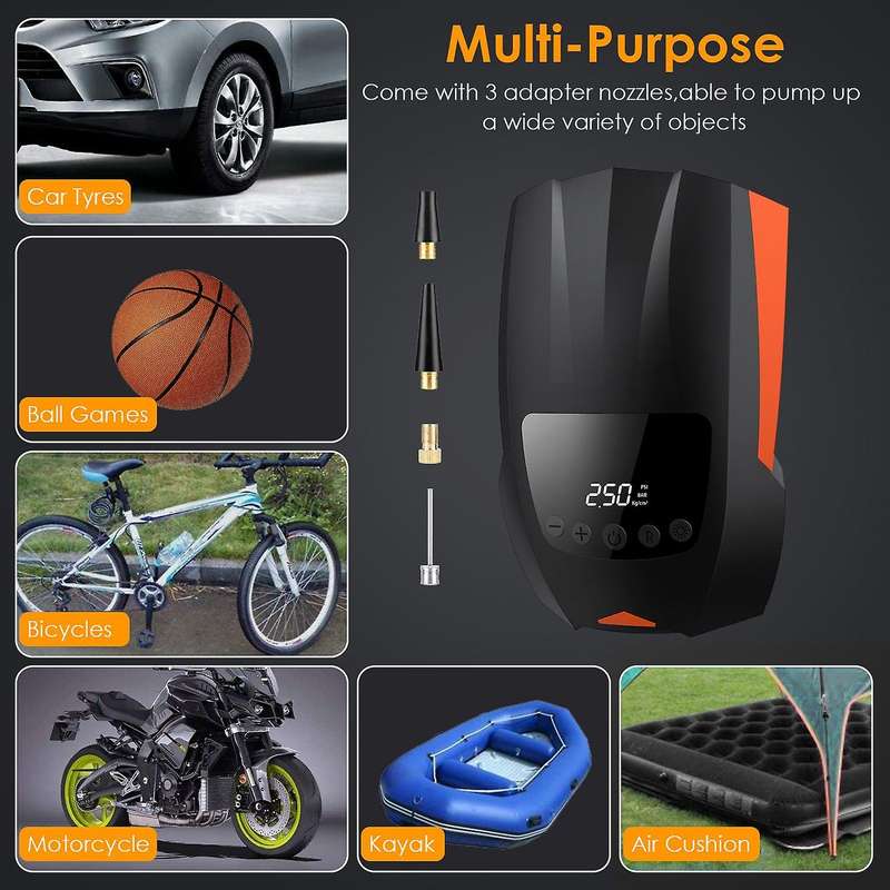 Portable Air Pump Auto Tire Inflator Tires DC 12 Volt Digital Air Pump with Backlight Displays for C