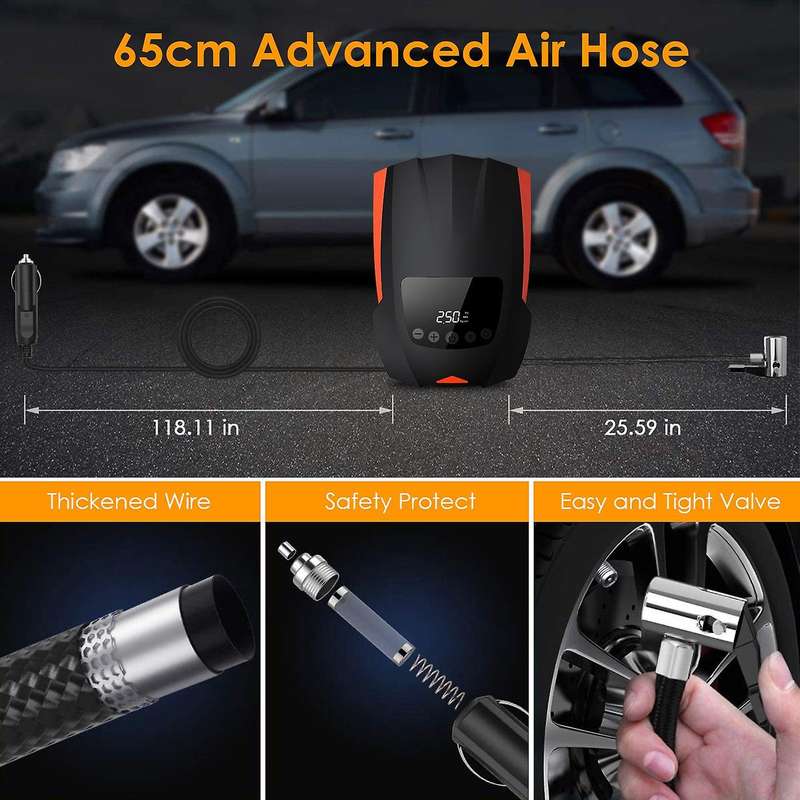 Portable Air Pump Auto Tire Inflator Tires DC 12 Volt Digital Air Pump with Backlight Displays for C