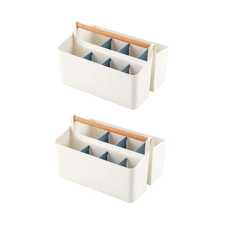Portable Basket with Handle, Plastic Craft Storage Organizer Tote with Adjustable Divided for Makeu