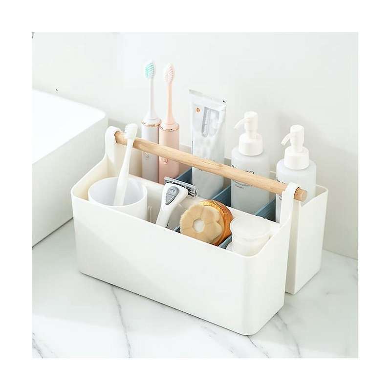 Portable Basket with Handle, Plastic Craft Storage Organizer Tote with Adjustable Divided for Makeu
