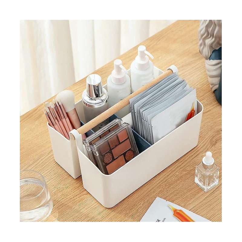 Portable Basket with Handle, Plastic Craft Storage Organizer Tote with Adjustable Divided for Makeu
