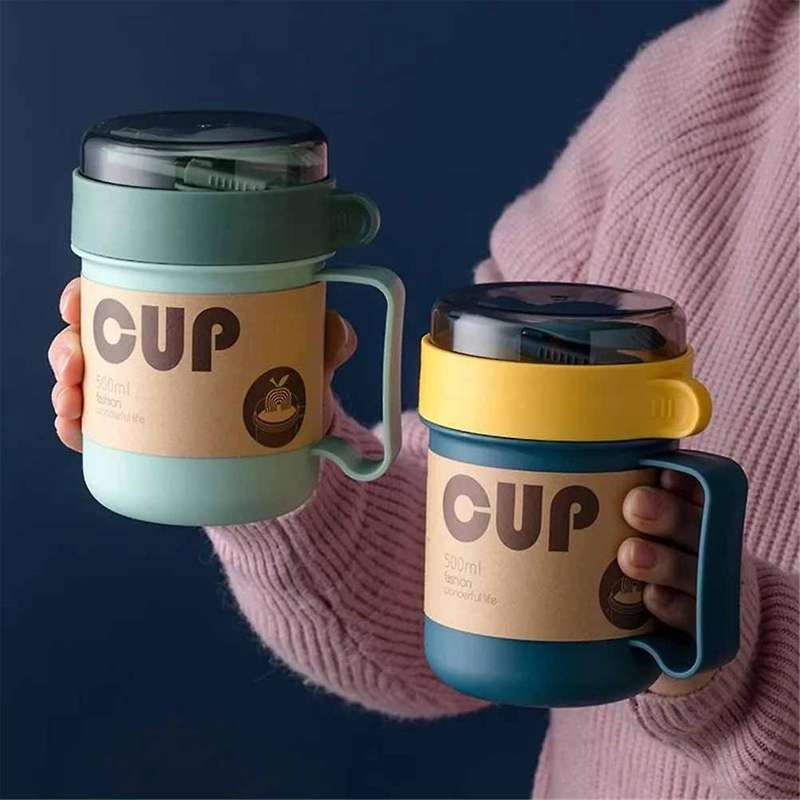Portable Breakfast Cup Oatmeal Cup Cereal Nut Yogurt Mug Snack Cup Soup Mug Microwave with Lid Spoo
