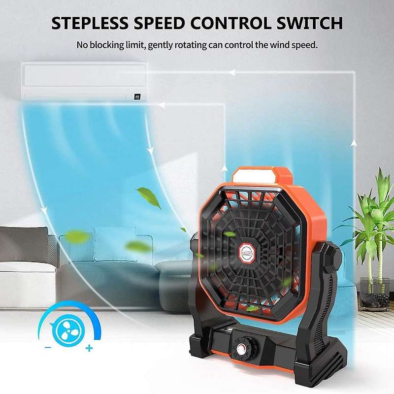 Portable Camping Fan with LED Lights, USB Powered Battery Table Fan for Desk, Tent Fan for Outdoor,