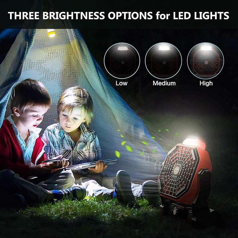 Portable Camping Fan with LED Lights, USB Powered Battery Table Fan for Desk, Tent Fan for Outdoor,