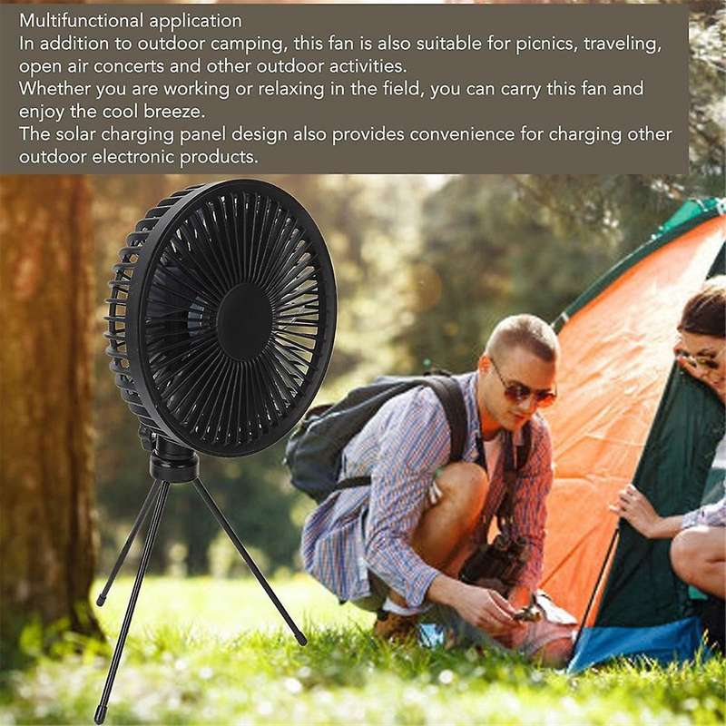 Portable Camping Fan with USB Solar Panel , for Tent, Outdoor, USB Desk Fan for Travel, Fishing, Ou