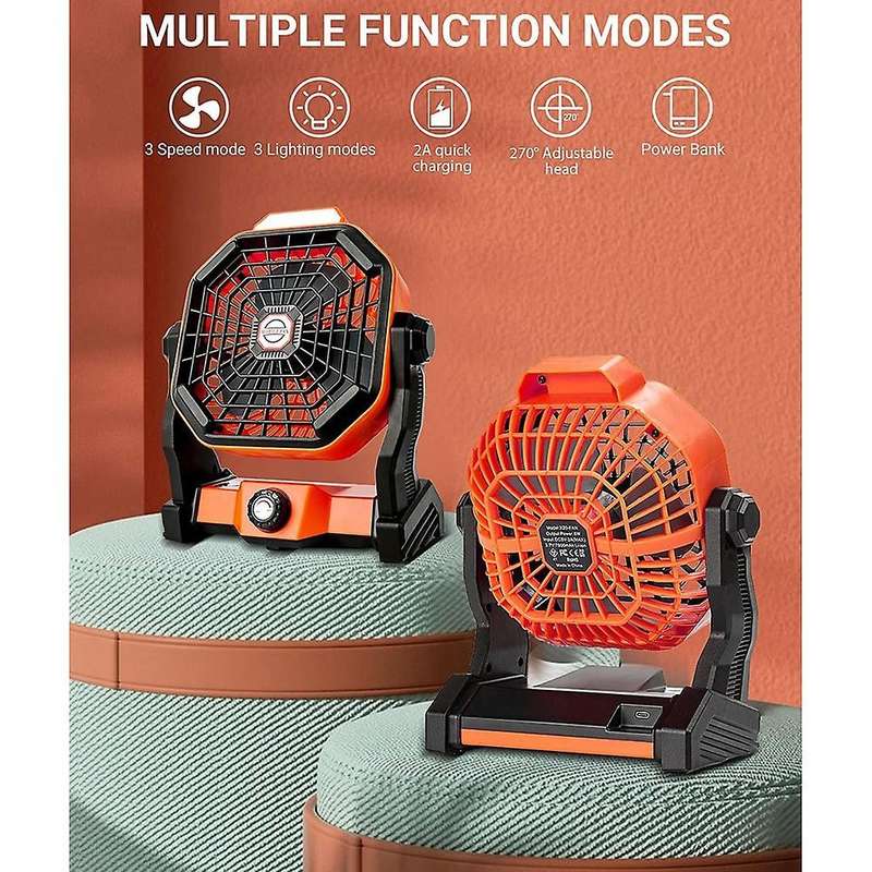 Portable Camping Fan with LED Lights,270 Adjustable Stepless Speed Enhanced Airflow Tent Fan for Out